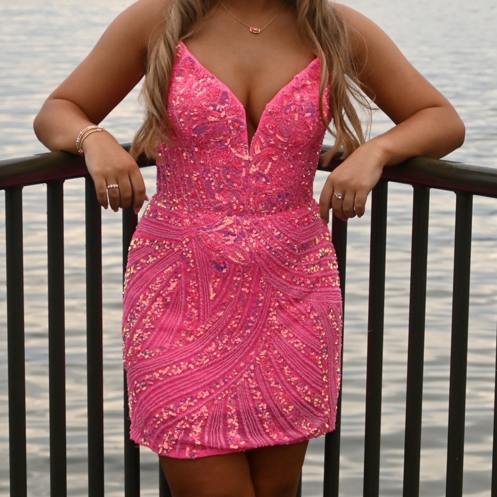 Ashley Lauren 4500 Bright Pink Dress